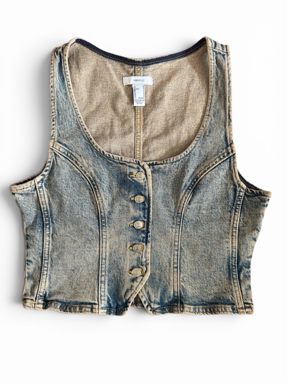 Forever 21 Light Wash Denim Crop Vest